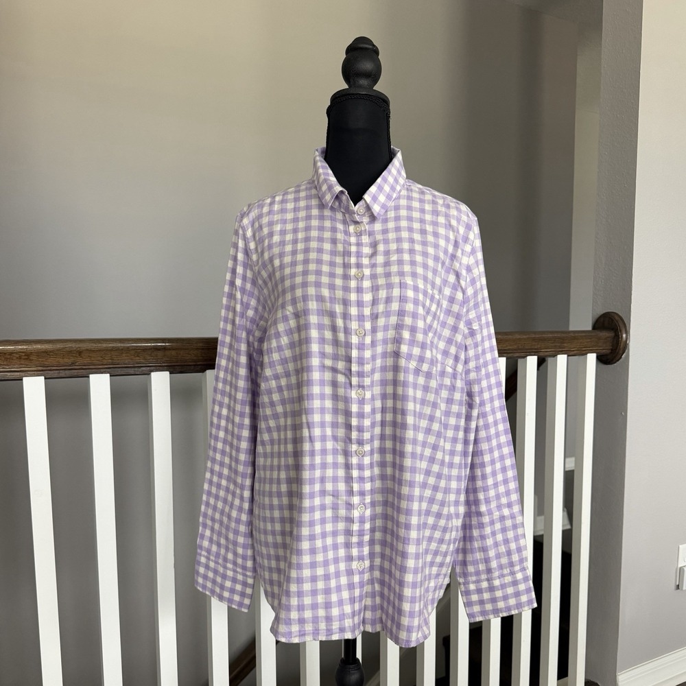 J Crew NWT Button Down Long Sleeve Flannel Shirt Women XL Gingham Plaid Lavender